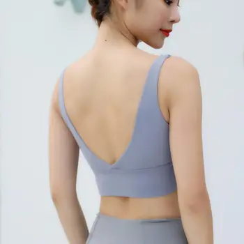 

Sexy Deep-V Yoga Sports Bras Women Push Up Nylon Workout Fitness Crop Top Vest-Type Gym Exercise Sport Brassiere 2019
