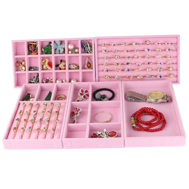 Pink Velvet Jewelry Storage Tray Ring Bracelet Jewellery Organizer