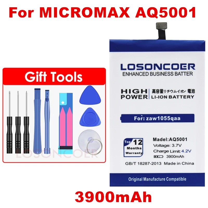 LOSONCOER 3900mAh AQ5001 Battery For Micromax aq5001 zaw1055qaa Mobile Phone +Free tools | Мобильные телефоны и