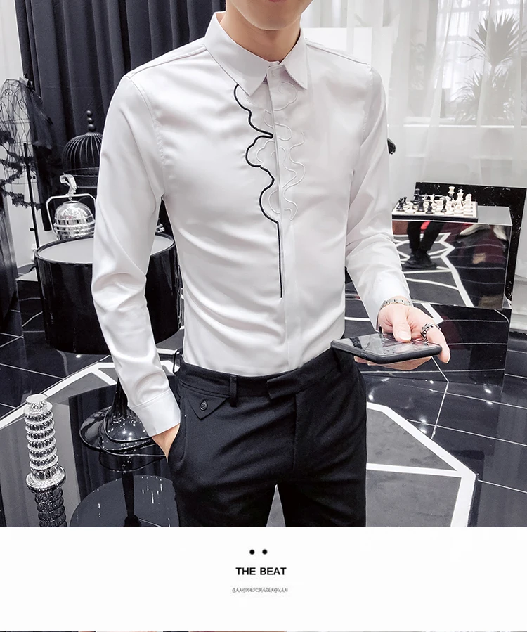 Мужские рубашки с вышивкой, повседневные, облегающие, Camisa Social camiseta Masculina, деловые рубашки, дизайнерские рубашки для смокинга, мужские белые рубашки
