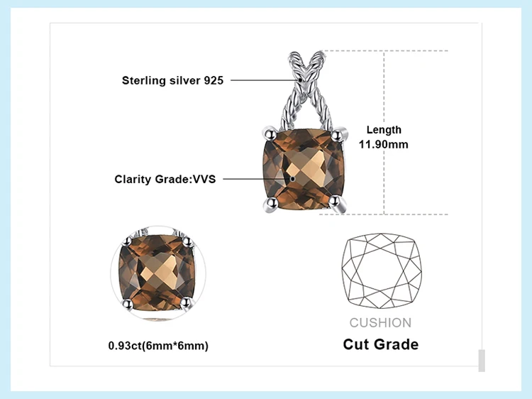 Jewelrypalace классический 0.93ct квадратный природный дымчатый кварц кулон 100% реальные 925 серебро Красивые ювелирные изделия не включает цепь