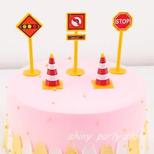 크리에이티브 바리케이드 도로 표지판, 생일 케이크 장식, 플라스틱 엔지니어링 차량 파트너, 교통 모델 베이킹 장식 용품