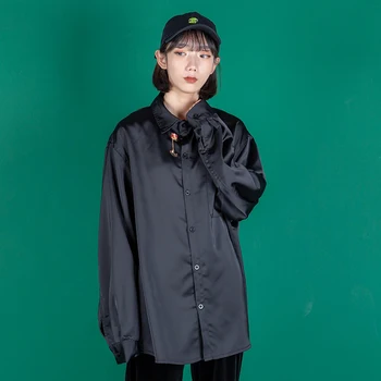 

Women Long Sleeve Loose Casual Solid Color Blouse Female Men Street Style Hip Hop Plus Size Party Dress Shirt Couple Clothes