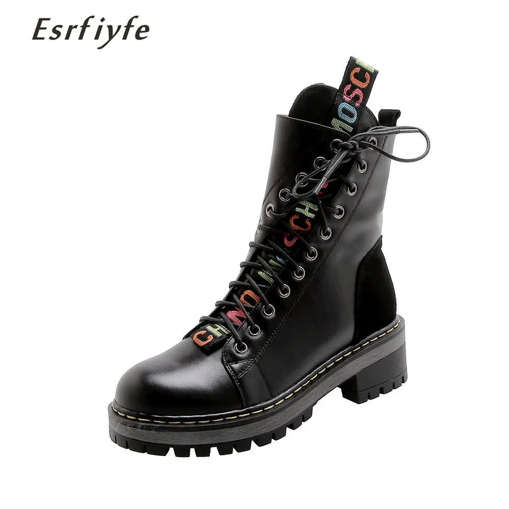 

ESRFIYFE 2020 New Genuine Leather Women Martin Boots Fashion Winter Shoes Female Motorcycle Ankle Boots for Woman Botas Mujer