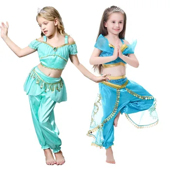 

Two-pieces Halloween children's dress Aladdin's lamp cosplay Clothing set jasmine princess girl dress role costumes
