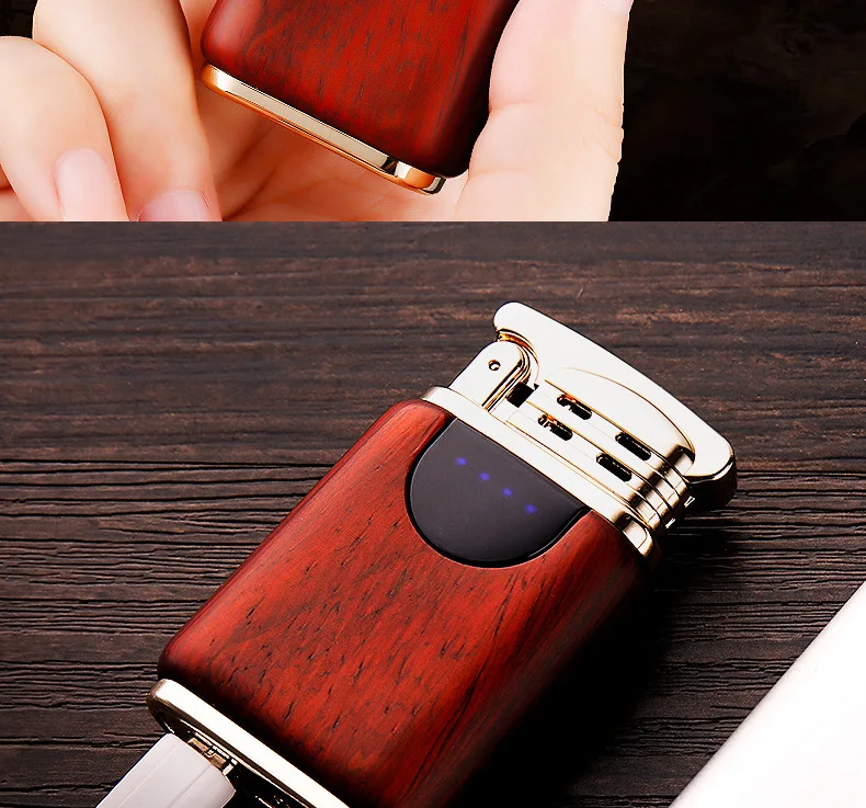 Красная древесина с металлическим USB Зажигалка Водонепроницаемая перезаряжаемая плазменная Зажигалка для наружного кемпинга Спортивная Зажигалка для сигарет