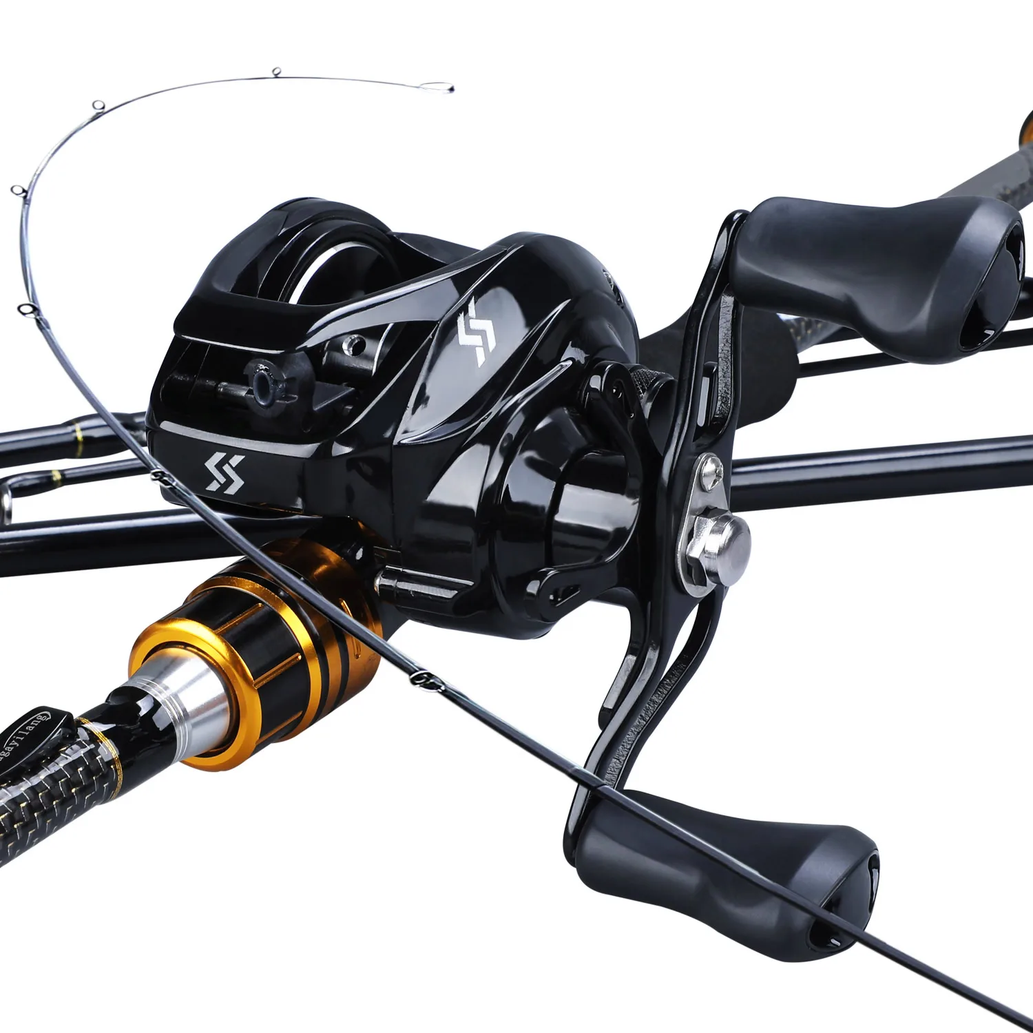 Sougayilang Casting Fishing Rod Reel Combo 1.8M-2.4M 4Sections Carbon Fiber Fishing Rod with 12+1BB 7.1:1 Baitcasting Reel Pesca