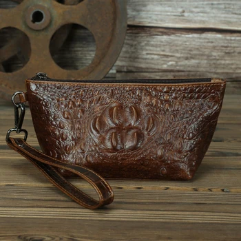 

SIMLINE Genuine Leather Clutch Bag For Women Female Vintage Crocodile Small Day Clutches Storage Bags Handbag Lady Madame Purse