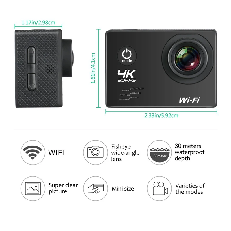 Go pro Экшн-камера Ultra HD 4K камера WiFi 2," Спортивная экшн-видеокамера 170D Подводная Водонепроницаемая камера Автомобильная камера