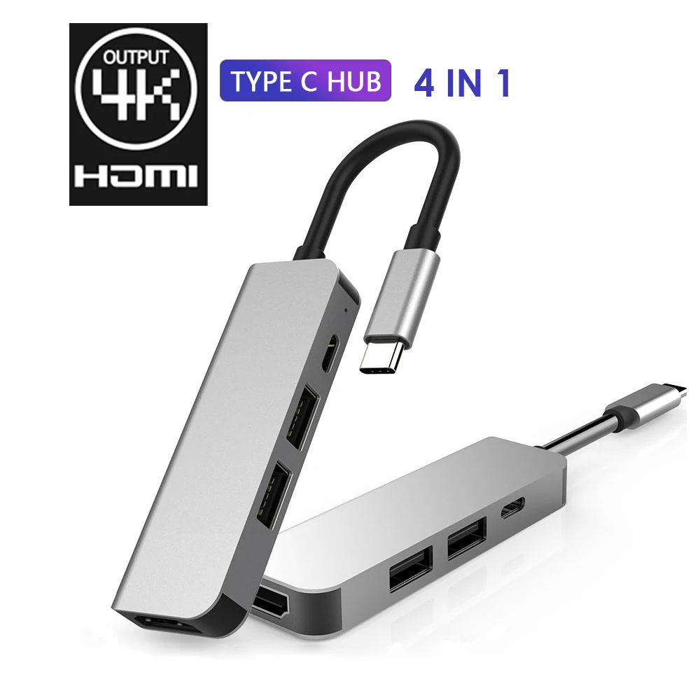 USB-C многопортовый концентратор с 4K HDMI, 2 USB 3,0, type C зарядный адаптер совместимый MacBook Pro 13/15(Thunderbolt 3 Порт), MacBook - Цвет: 4 in 1