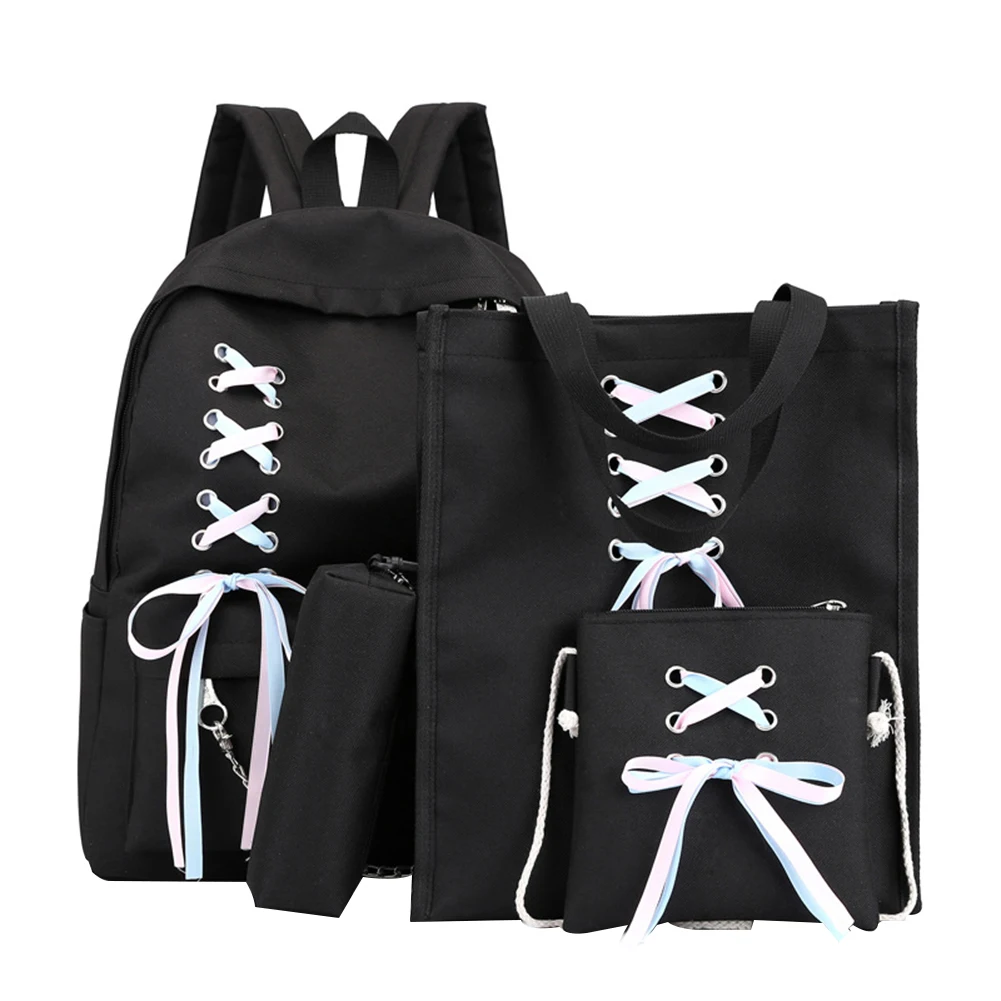 4pcs/set Preppy Style Bandage Chain Decoration Backpack Girls Student Shoulder Bag Handbag Pencil Case Backpack Schoolbag hot sl