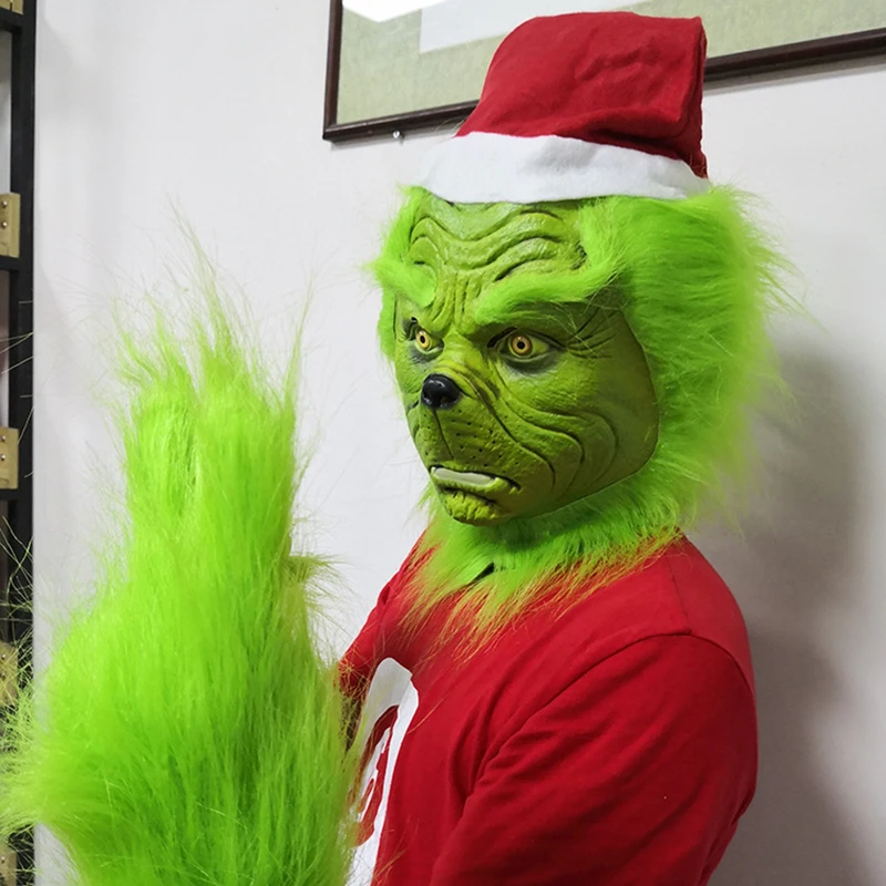 Смешная латексная маска Grinch для рождественского костюма, Вечерние Маски Grinch, Карнавальная маска для лица, перчатки