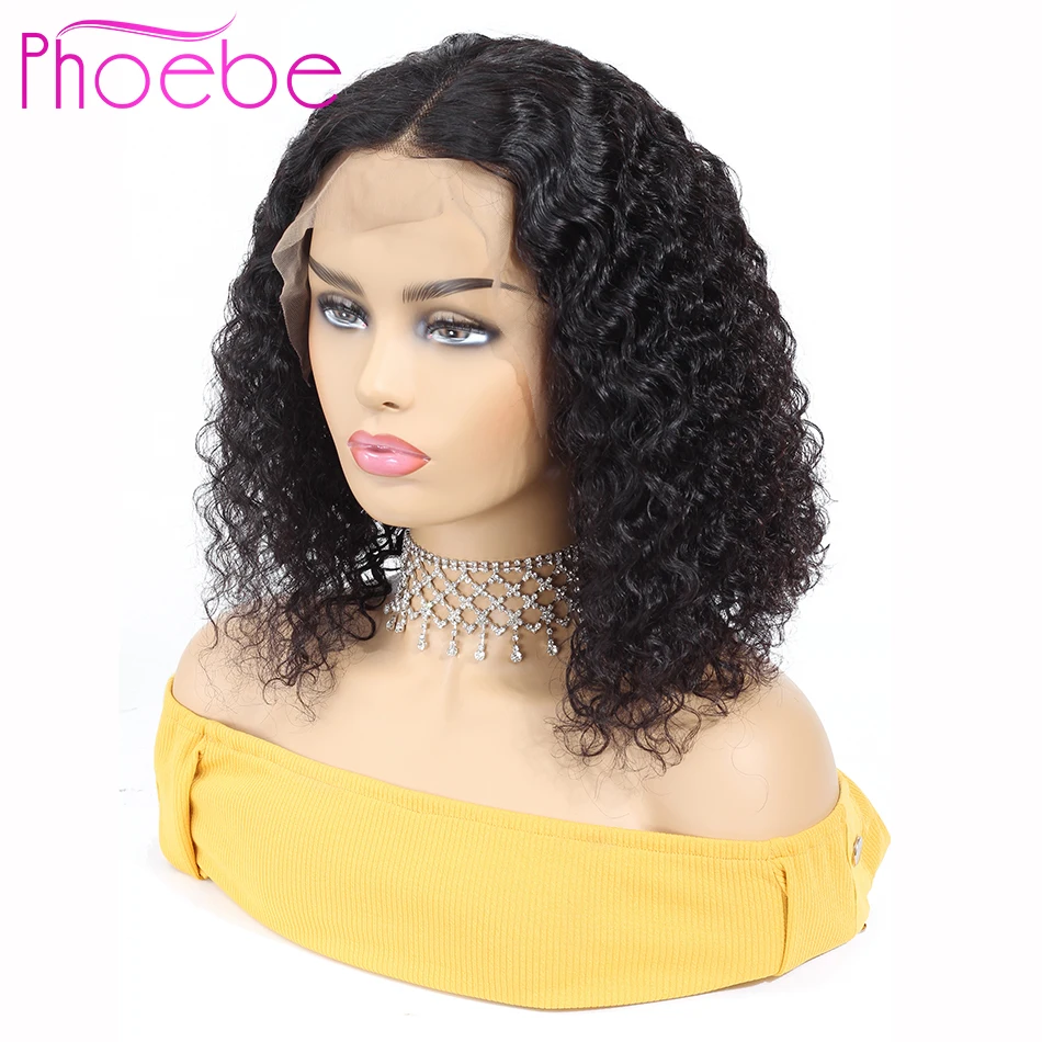 Phoebe волосы 13x4 боб парики малайзийские кружева передние человеческие волосы парики для женщин натуральный цвет Remy курчавые Короткие парики