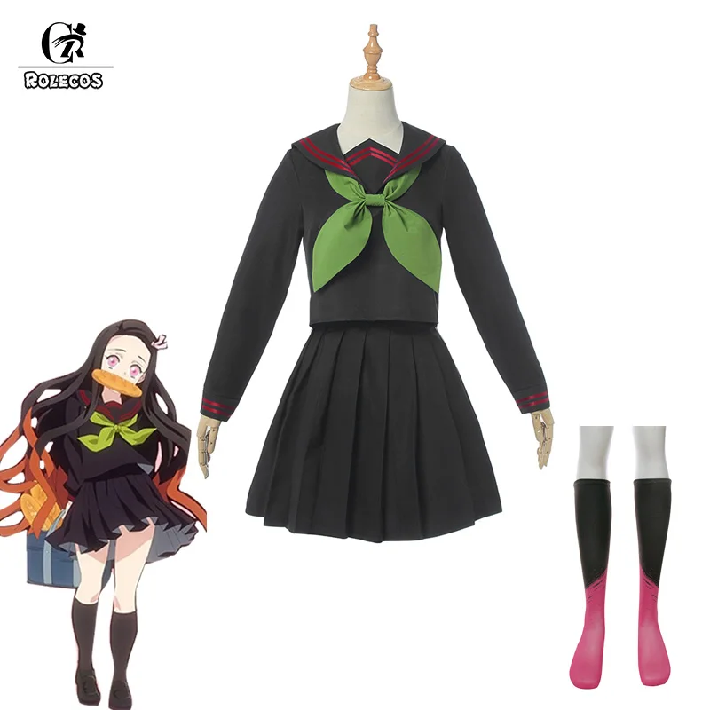 

ROLECOS Demon Slayer Kimetsu no Yaiba Cosplay Costume Kamado Nezuko Cosplay Uniform for Women Costume Halloween Outfit Black