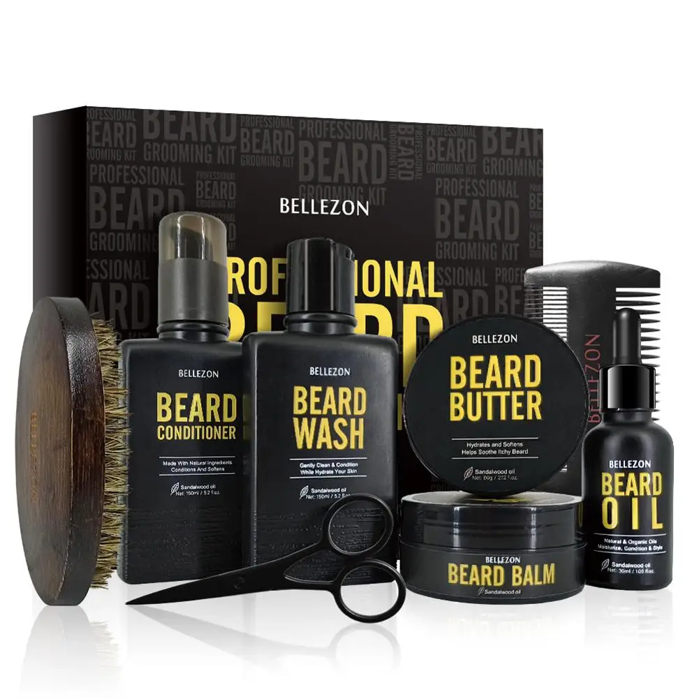 

8PCS Beard Care Set Beard Kit With Portable Metal Gift Box Cleaning Nourish Care Tools For Outdoor Travel Business Camping