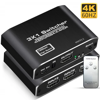 

1 Pcs 3 Port 4K 21600P/60HZ HDMI 2.0 Switch Selector Switch 3x1 Splitter Box Ultra HD for HDTV Xbox PS4 pro PC Laptop Multimedia