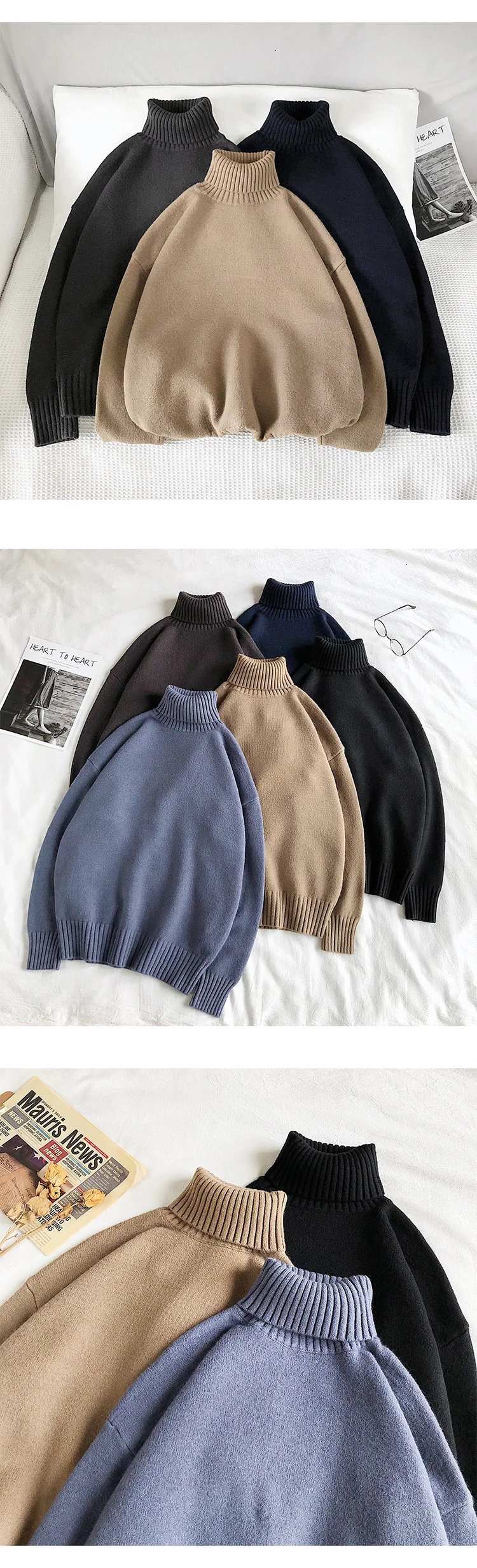 mens christmas sweater Privathinker Winter Warm Men's Turtleneck Sweaters Solid Color Korean Man Casual Knitter Pullovers 2022 Harajuku Male Sweaters golf sweaters