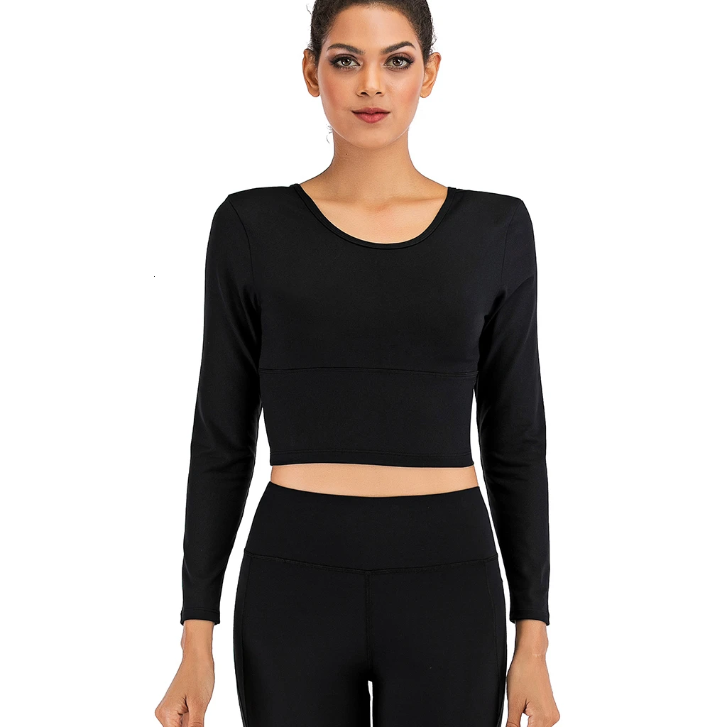 NCLAGEN Women Yoga Shirt Fitness Top Gym Push-up Workout Defined Waist Long sleeves Quick Dry Running Breathable Crop Top