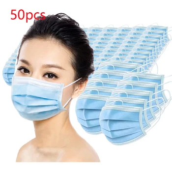 

50pcs 3 Laye Mask dust protection Masks Disposable Face Masks Elastic Ear Loop Disposable Dust Filter Safety Mask Anti-Dust