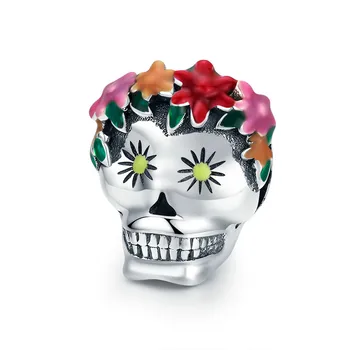 

Halloween Collection 925 Sterling Silver Flower Skull Charms Colorful Enamel Beads fit Women Bracelets DIY Jewelry TDD888