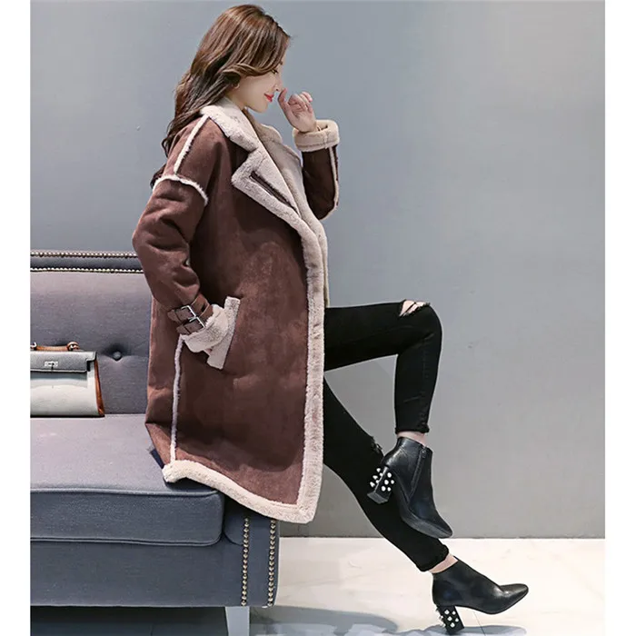 Faux Leather Lambs Wool Coat Female Long Thick Warm Shearling Coats Suede Leather Jackets Autumn Winter Female Outerwear