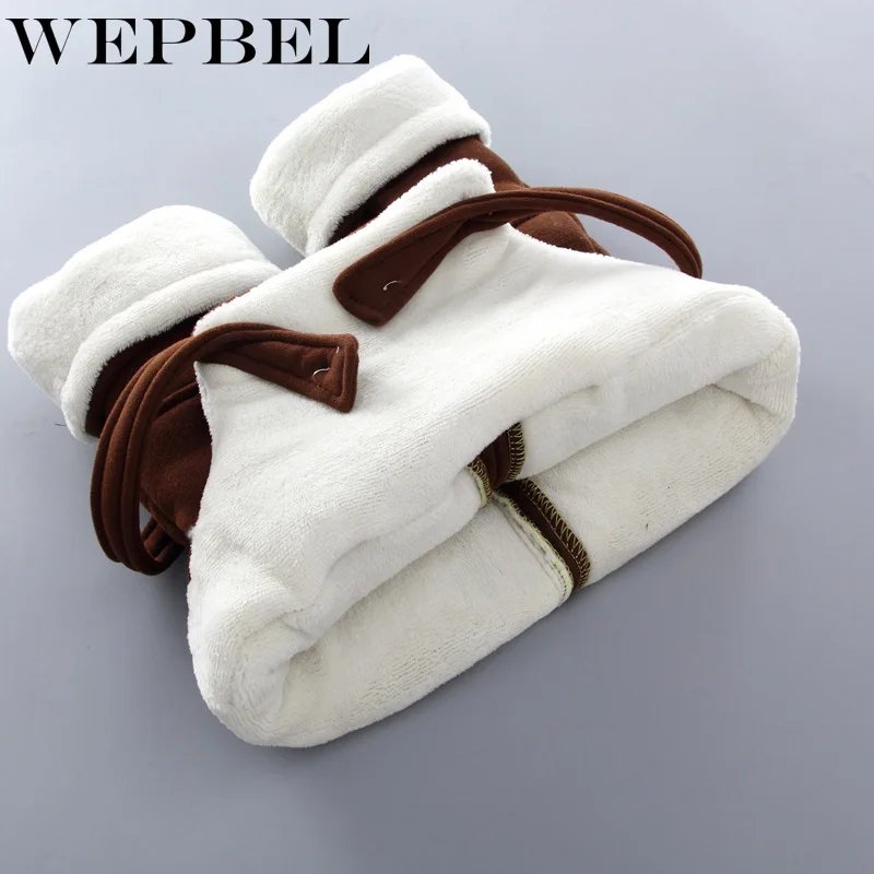 WEPBEL Winter Children Pants New Cotton Denim Pants Girls Cartoon Thicken Jeans Bib Pants Kids Children Baby Warm Trousers