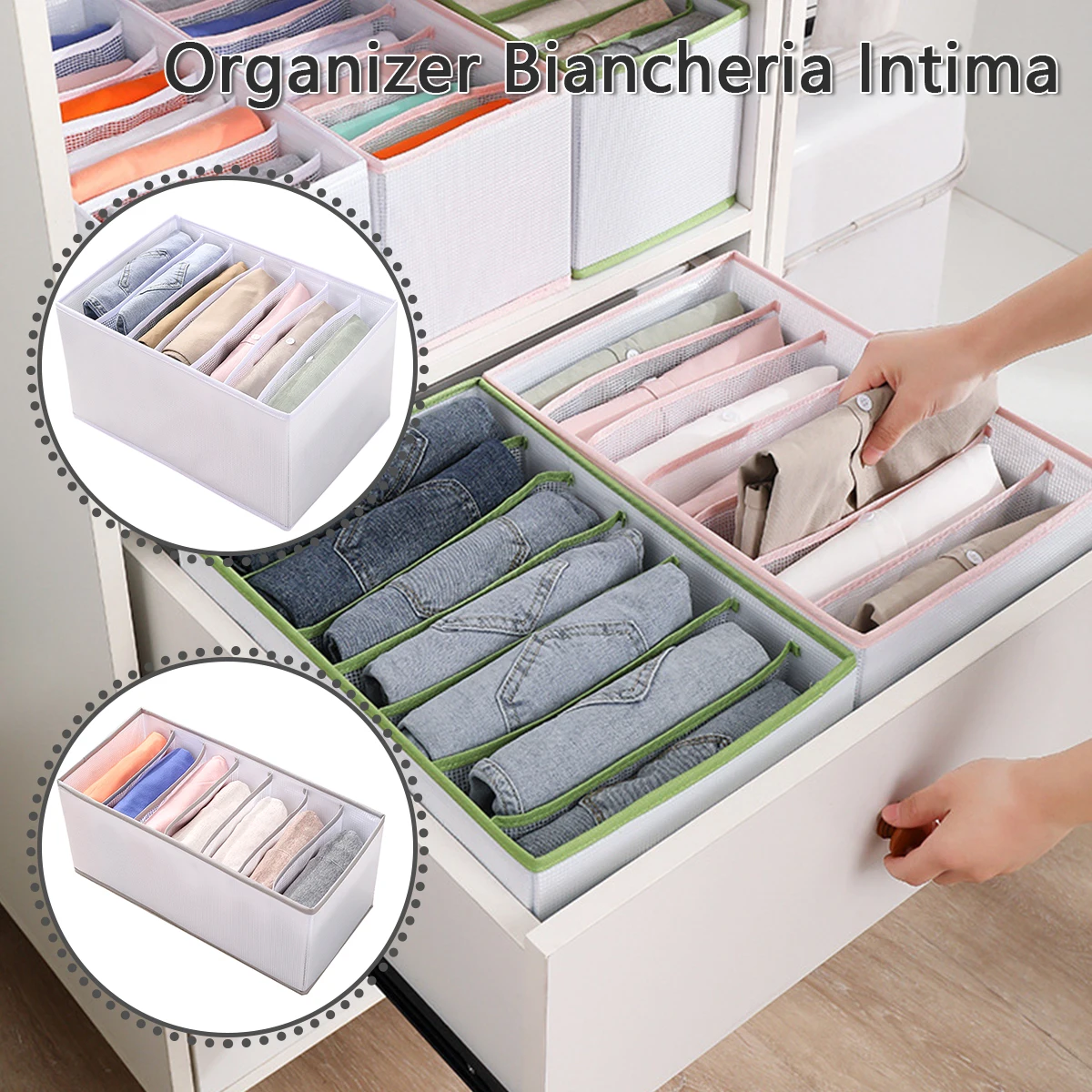 Underwear Storage Boxes Foldable Drawer Organizer 7 Grids Wardrobe Drawers Divider Pants Clothes Washable Fabric Box | Дом и сад