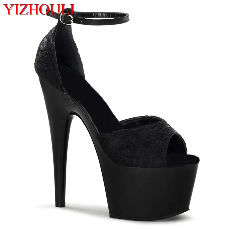 The banquet catwalk featured 17cm heels, 7in lacquered soles, lace vamp model nightclub pole dancers