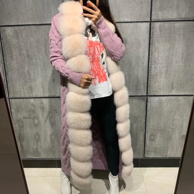 

fur cardigan ladies fox fur sweater women real fur sweater 120-125cm length