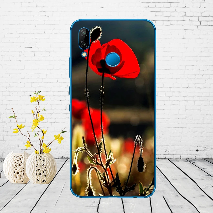 63DD Красные маки на черном стиле мягкий силиконовый чехол для Huawei P9 P10 P20 P30 Lite mate 10 20 PRO lite p smart чехол