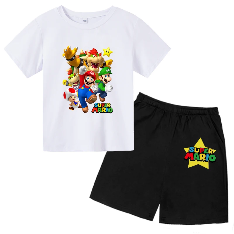 Super Mario  Children T-Shirts + Shorts Sets Fashion Lovely Boys Girls Pure Cotton Toddler Casual 4T-14T Kids Game little kid suit Clothing Sets