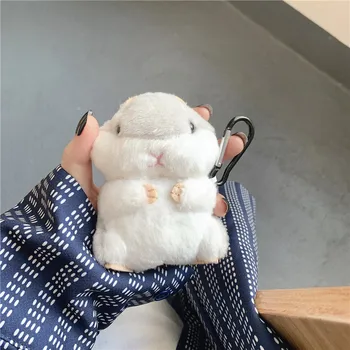 

Cute Fluffy Hamster Wireless Earphone Case for AirPods 2 for Apple Air Pods 1 Cover Earpods Protector Accessories with Hook