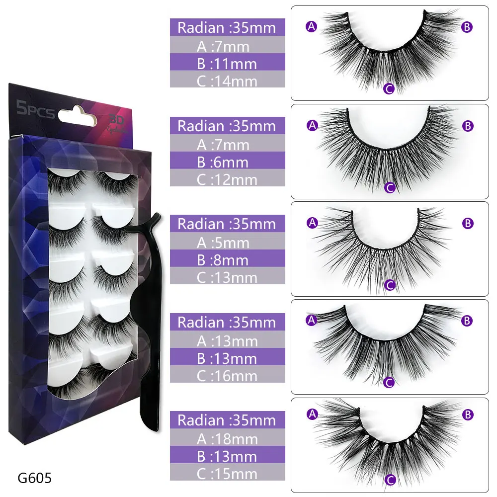 

NEW mixed 5 pairs 100% Real Mink Eyelashes 3D Natural False Eyelashes 3d Mink Lashes Soft Eyelash Extension Makeup Kit Cilios