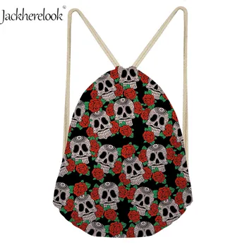 

Jackherelook Cool 3D Flower Skull Print Travel Drawsting Bag Canvas Backpack Halloween Candy Gift Bag Daily Sack Storage Bags
