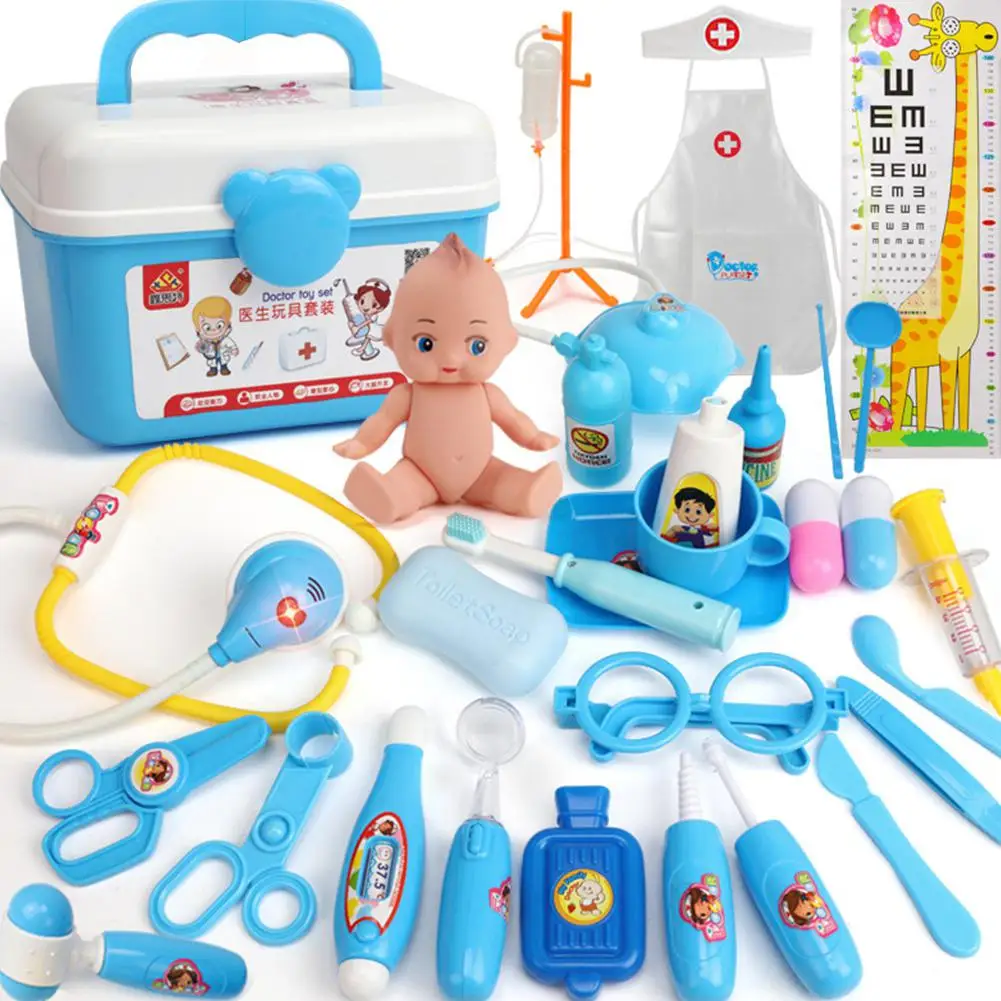Игровой домик Детский Доктор игрушка набор моделирования Медицинский Набор инструментов подарок - Цвет: 31 PCs blue