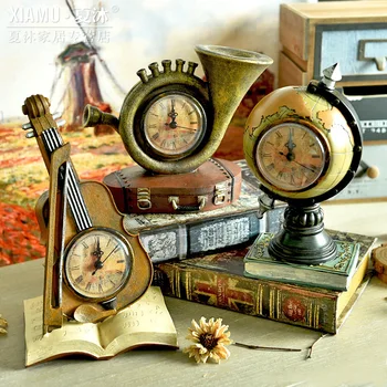 

Retro Earth Map Vintage Clock Home Decoration Miniature Guitar Figurines & Miniatures Christmas Birthday Gift Craft
