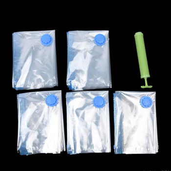 

5pcs Vacuum Compressed Clothes Pillows Clear Bag Manual Pump Packing Organizer