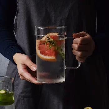 

European Household High Temperature Glass Transparent Water Cup with Handle Large Capacity Office Tea Cups Cold Coke Juice Glass