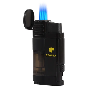 

COHIBA Novelty Cigar Lighter Windproof 3 Torch Jet Flame Cigarette Lighter Butane Gas Lighter Refillable W/ Cigar Punch Cutter