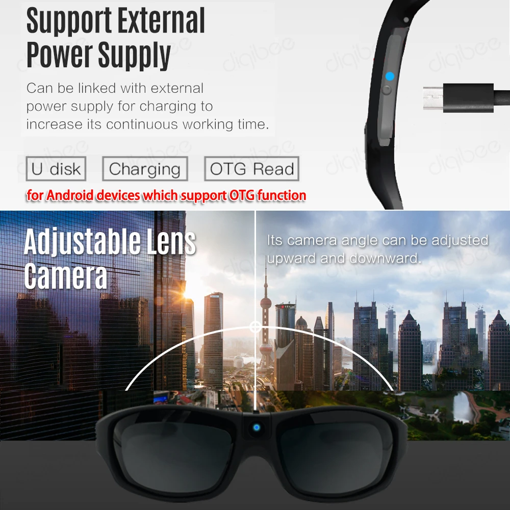 IP55 Waterproof Outdoor Sports UV400 Sunglasses FHD 1080P Glasses Camera Wearable Eyewear Video Recorder Adjustable Lens Camera