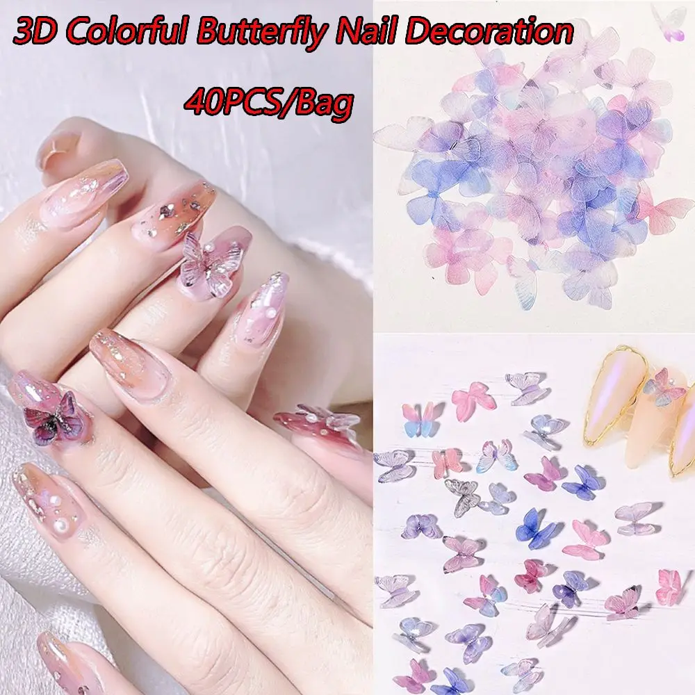 40Pcs/Bag Three-dimensional Stereoscopic Butterfly Sequins Resin 3D Colorful Nail Decorations DIY | Красота и здоровье