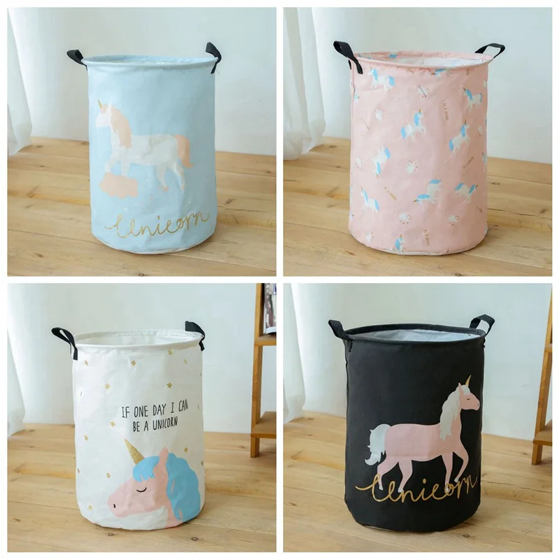 

35*45cm Animal Unicorn Laundry Baskets Large Cotton Linen Clothing Storage Bucket Foldable Kids Toy Organizer Laundry Hamper 1Pc