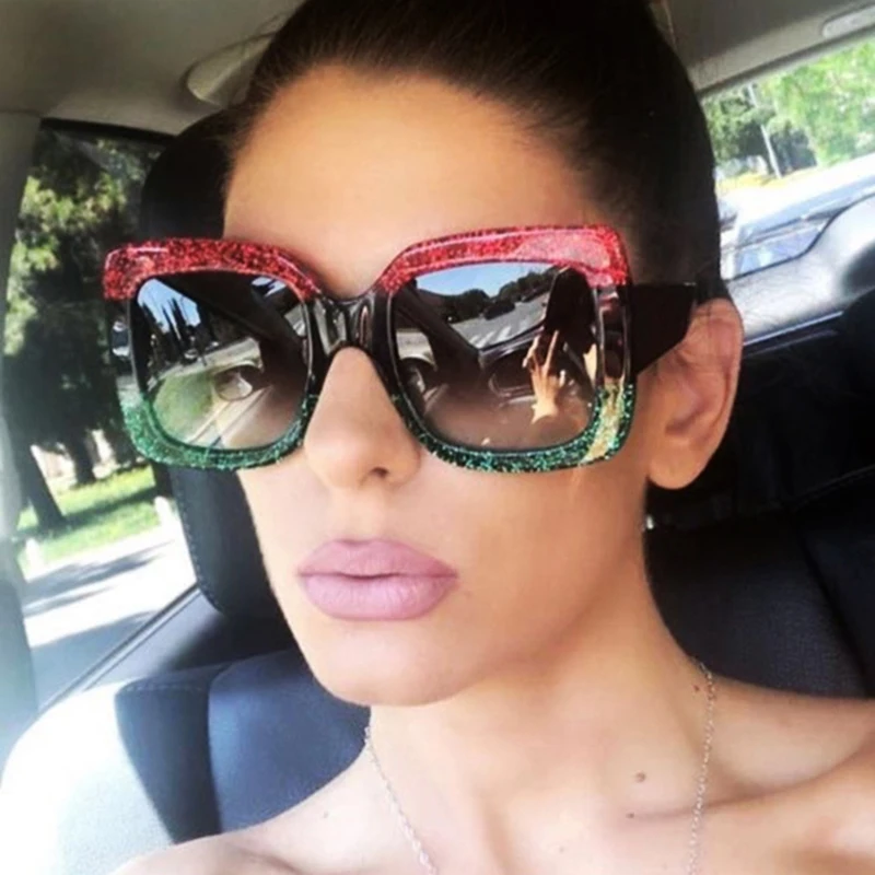 

European and American Fashion Large Square frame sunglasses, fashionable colorful glitter sunglasses, Retro cross-border Sunglas