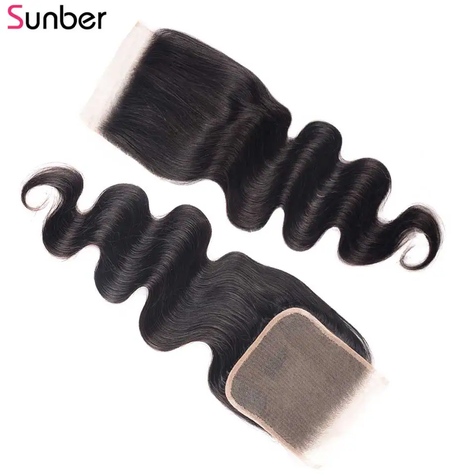 Sunber волнистые волосы, для придания объема 5x5 кружева закрытие высокое соотношение Волосы remy часть 8-18 дюймов Расширение перуанские волосы Кружева Закрытие