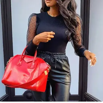 

Fashion Women Ladies Off Shoulder Dots Lace Up Puff Sleeve Bodysuit Crop Top Stretch Leotard Tops Newest Cropped Jumpsuit Romper