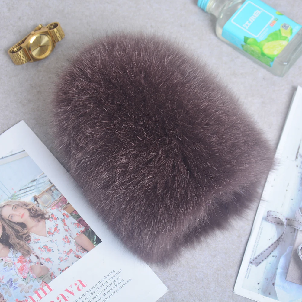 Luxury 100% Natural Real Fox Fur Hat Women Winter Elastic Knitted Real Fox Fur Bomber Cap Girls Warm Soft Fox Fur Beanies Hats 4