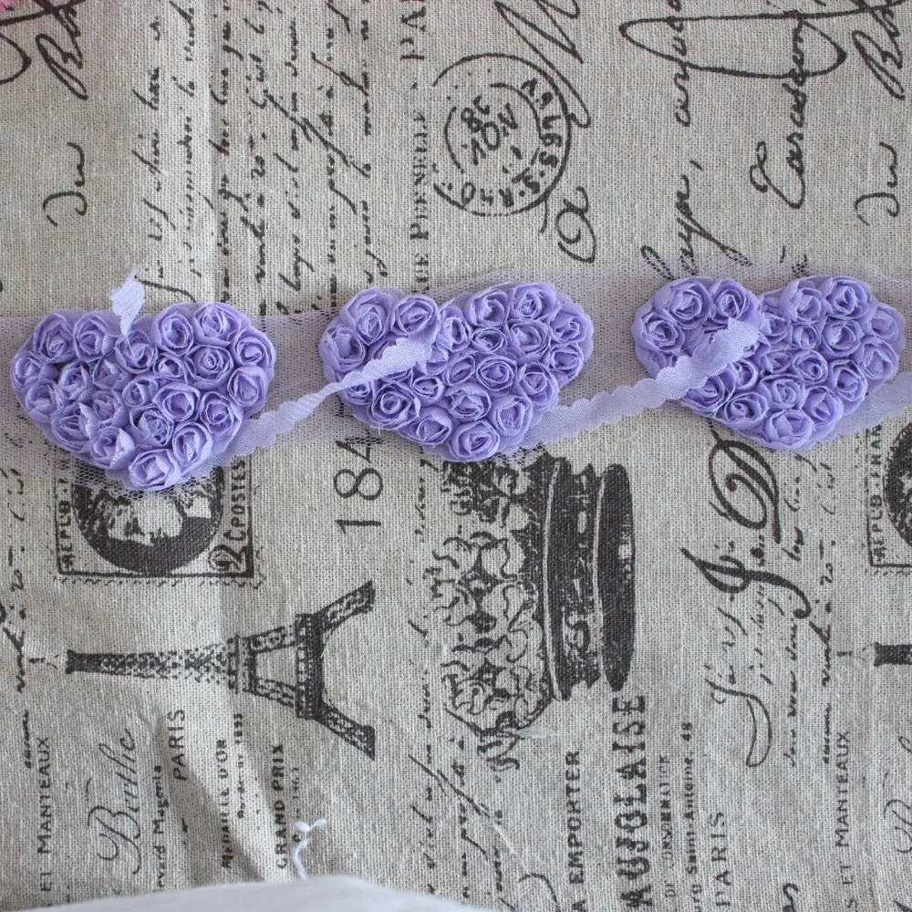 Rosette heart flower trim shabby flower trim chiffon heart flower hair accessories (2)