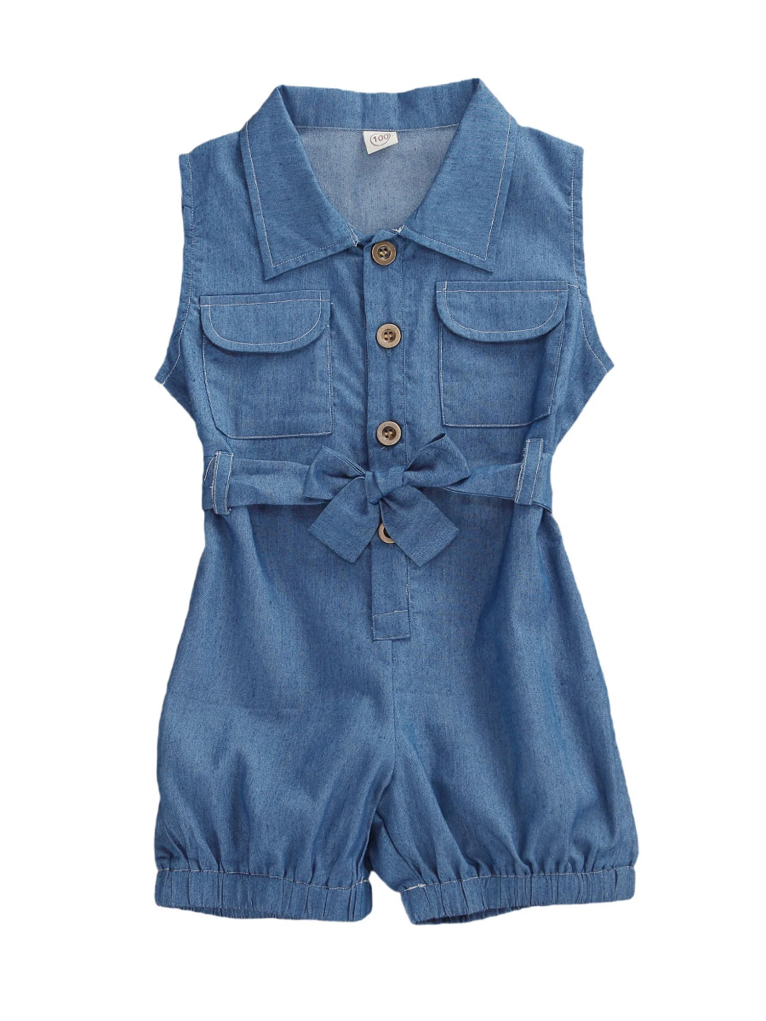 Baby Girl Sleeveless Top Casual Toddler Single Breasted Turndow Collar