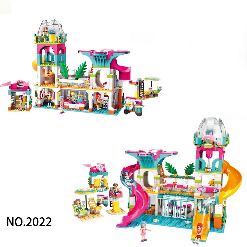 

2022Friends Beach Camping RV Villa Water Park Building Block Christmas Snow House Cartoon Brick Toys for Girls Toys for Children