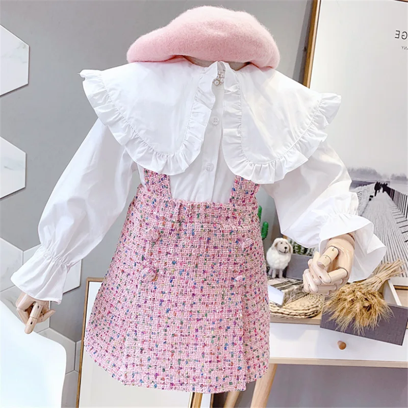 

2019 Autumn New Arrival Girls Fashion 2 Piece Suit White Blouse + plaid Skirt Kids Clothes Girls Set